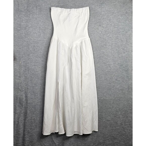 Resa Women's Dress In Knit & Linen Split Front Off the Shoulder Sz L NEW - Picture 1 of 11